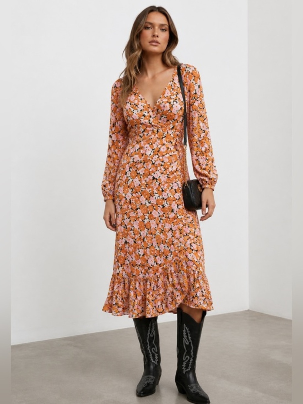 Orange Flora midi dress